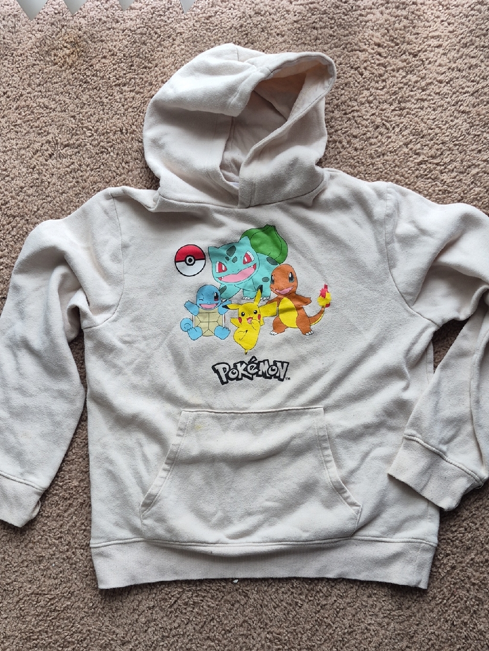 Pokemon Cream Kids Hoodie with Starter Pokémon Graphic (Sz XL)